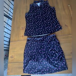 Beyln Key Womens Outfit Top and Skort Floral Black Medium